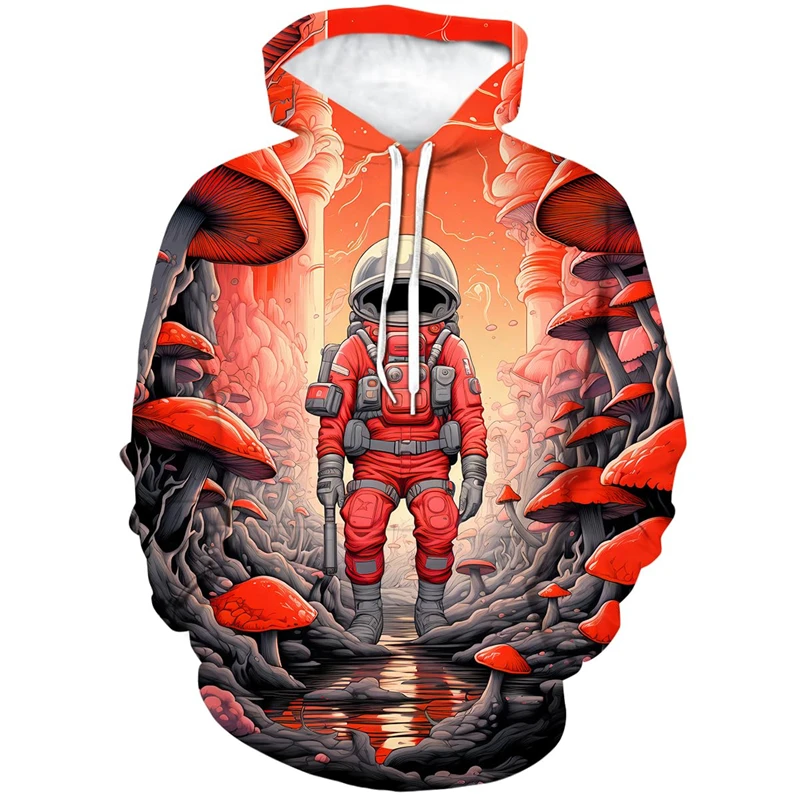 Psychedelic Mushrooms Astronaut 3D Printed Hoodies Punk Mashrooms Graphic Sweatshirts For Women Mens Clothing Pullovers Tops