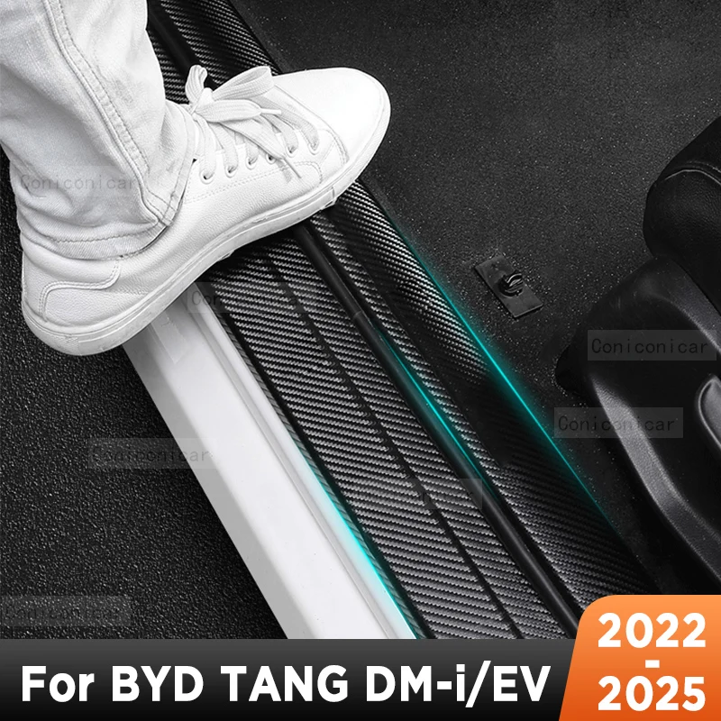 

Для BYD TANG DM-i EV 2022-2025 автомобильные пороги, накладка на порог, защита для салона, имитация углеродного волокна, наклейка, отделка из искусственной кожи