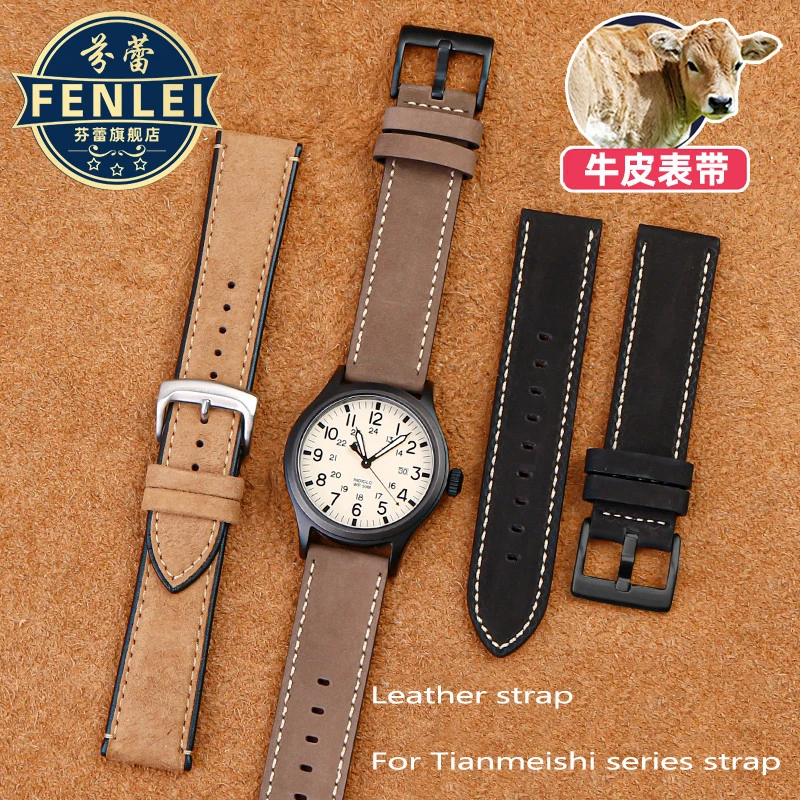 

20mm 22mm Wristband High Quality Vintage Leather Watch band for Timex Men's Strap T49905 T49963 Series Frosted Cowhide Bracelet