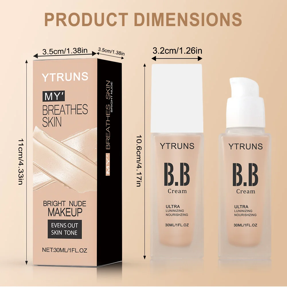 Fond de teint BB Cream-Hydratant, Isolant, Dissimulant, Ultra Longue Durée, Apparence Naturelle, Cadeau de Vacances Parfait