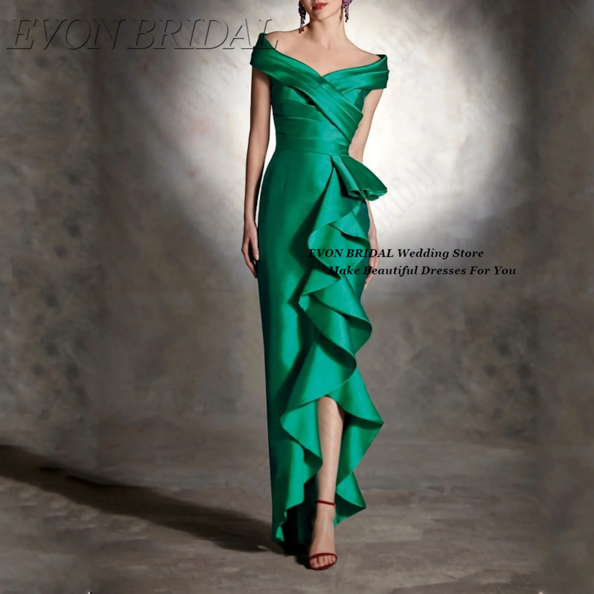 

Ruffled Hem فستان سهرة نسائي Cap Sleeve Prom Party Dress V-Neck Mermaid Evening Party Dress EVON BRIDAL Customized