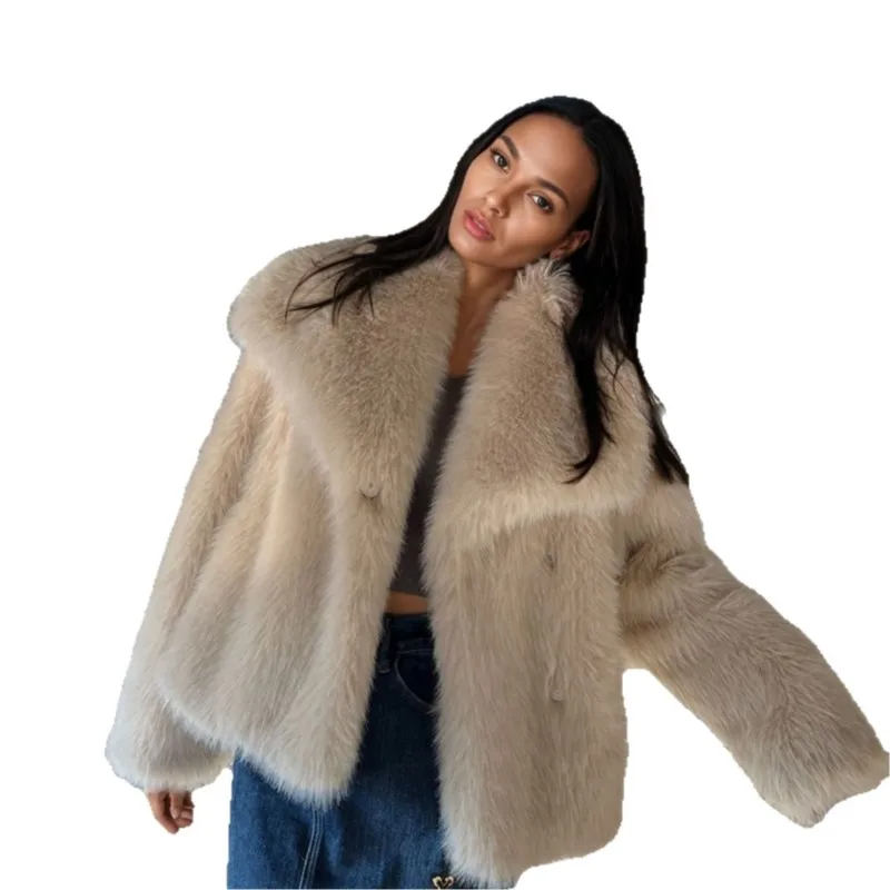 نمط جديد من الفرو والمعطف مع طية صدر السترة أزياء قصيرة سميكة فضفاضة #5