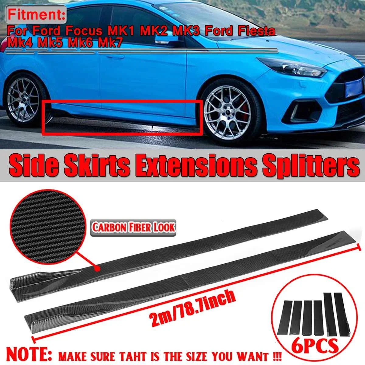 

New 2m Side Skirts Rocker Splitters Diffuser Winglet Wings For Ford For Focus F150 For Mustang For MONDEO For Fusion For Escape