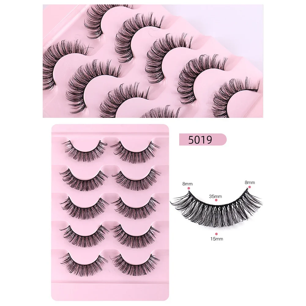 Hot Selling 5 Pairs Thick Dense Curled False Eyelashes Full Stripe Lashes Natural Fluffy 3D Fake Lashes Makeup Kits