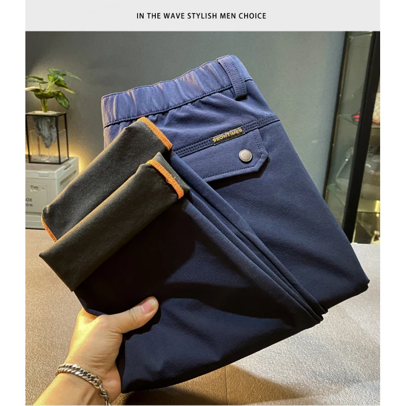 

2025Autumn Winter New Zipper Pocket Casual Pants Men's Versatile Elastic Straight Business Pants