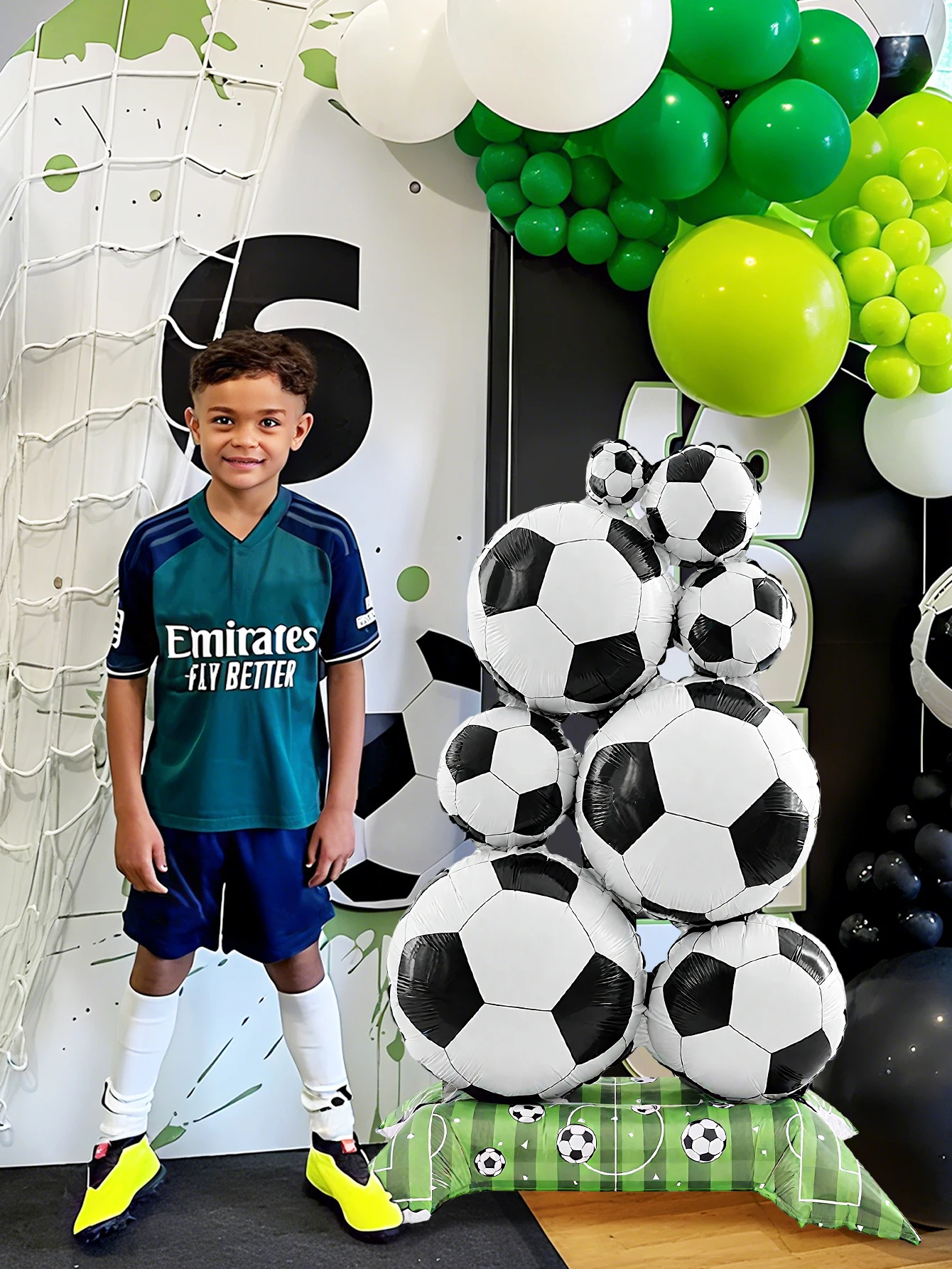 قطعة واحدة من كومة كرة القدم الدائمة من بالونات رقائق الألومنيوم، مناسبة لتزيين ملعب كرة القدم، وديكور حفلات أعياد الميلاد