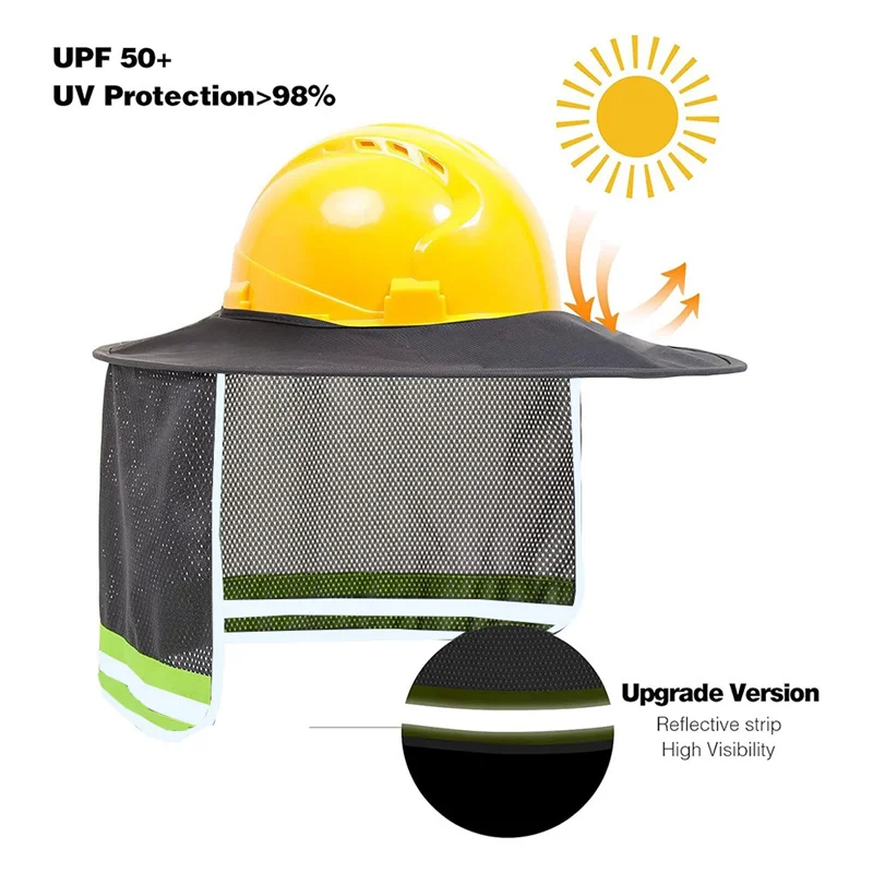 

AT21-Hard Hat Sun Shade, High Visibility Sun Visor Neck Shade With Reflective Strip, Full Brim(Hard Hat Not Included) 2 Pack