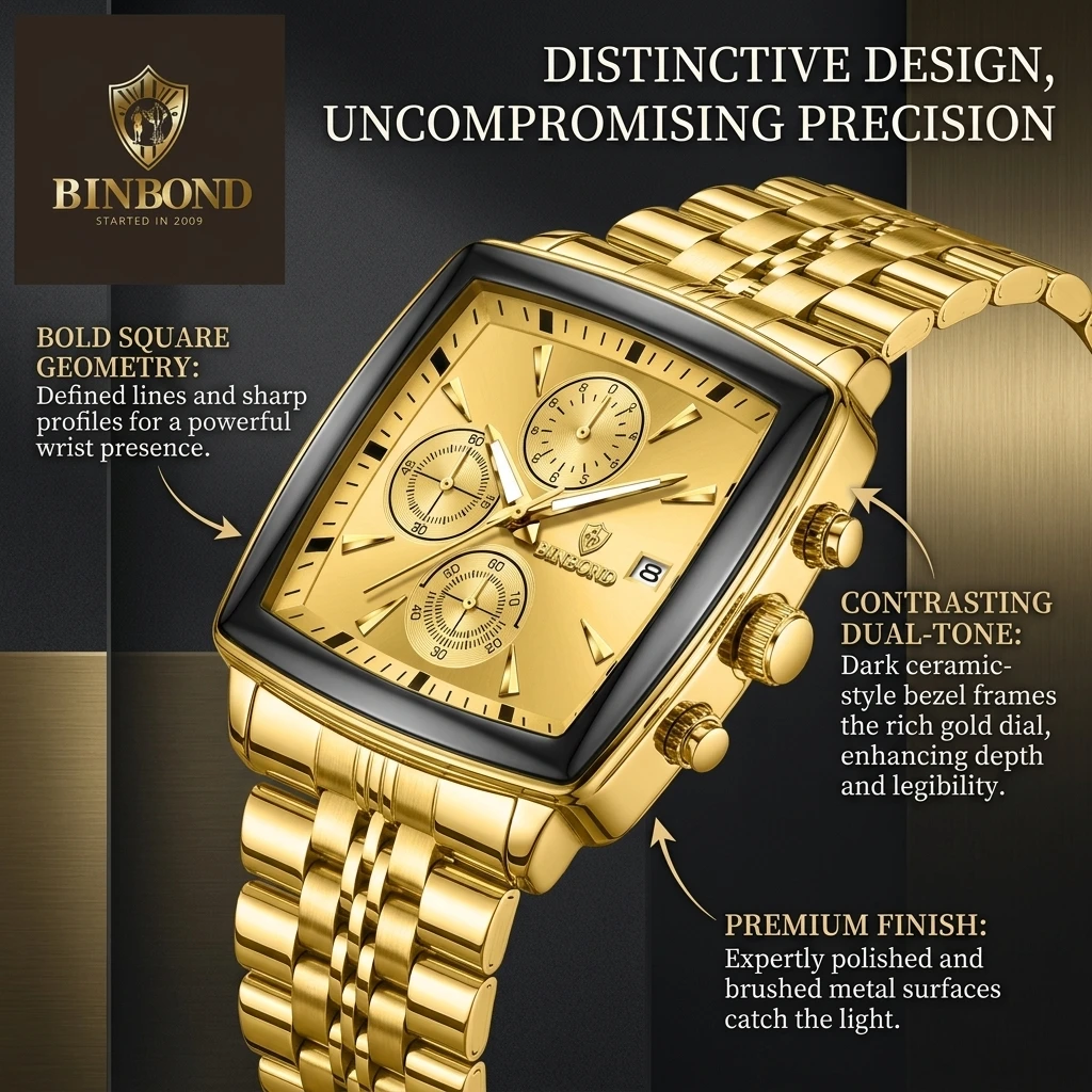 1pc Hot-selling Square Dial Watch, Shiny Metal Strap, Multifunctional Chronograph Wristwatch, Simple and Elegant
