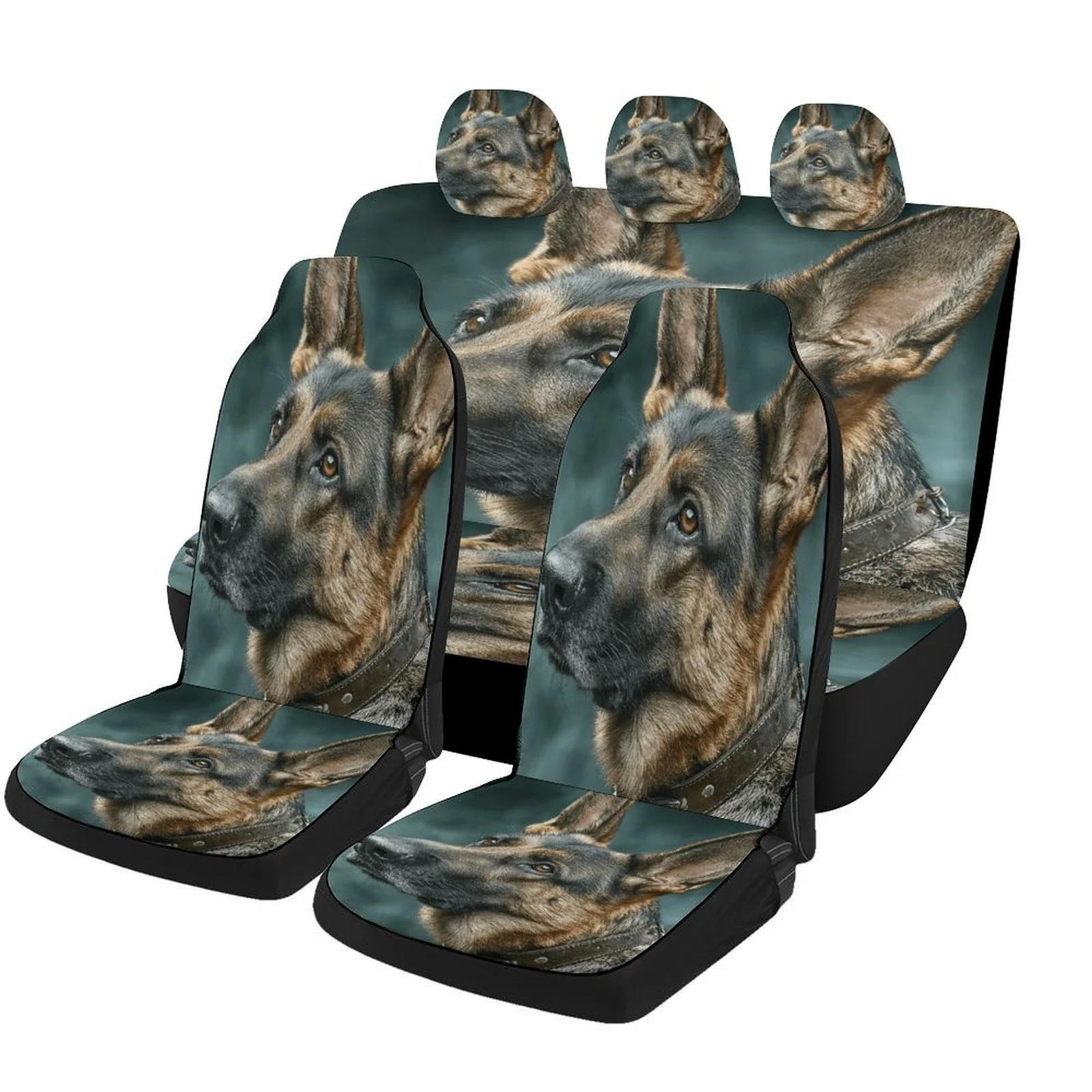 

Комплект чехлов для автомобильных сидений с дизайном немецкой овчарки — высококачественный, прочный полиэстер, полное покрытие для 2-х передних и задних сидений, машина