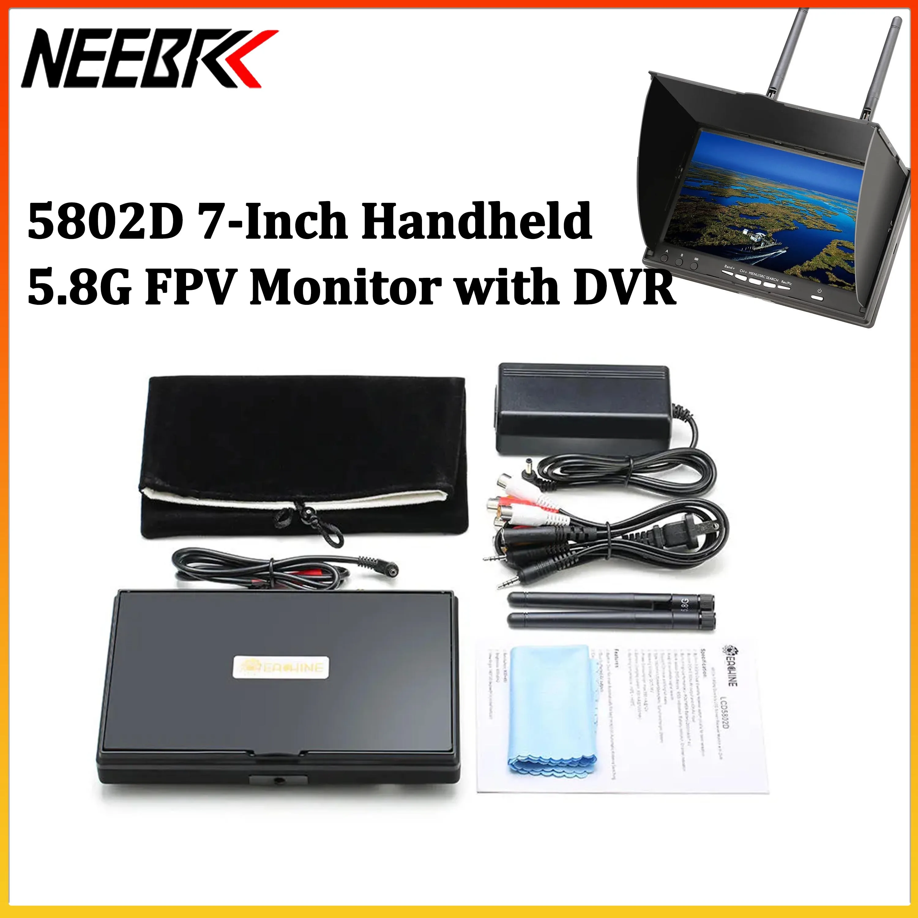 NEEBRC 7 Inch 5.8G FPV Monitor Handheld 40CH AutoScan Dual Diversity with DVR Built‑in 2000mAh Battery 800*480 TFT LCD for Drone