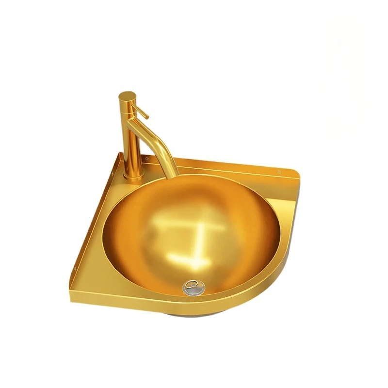

Треугольная раковина из нержавеющей стали 304, золотистого цвета, настенная, для ванной комнаты, для дома, для небольшой квартиры