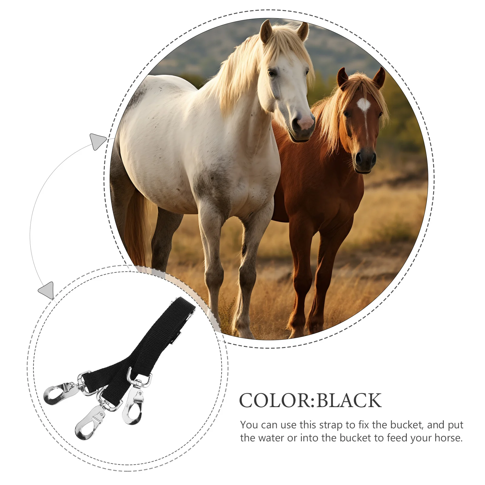 

3Pcs Strong Adjustable Webbing Strap with Metal Clip for Horse Feeding Bucket Hay Net Outdoor Use Horse Bucket Strap