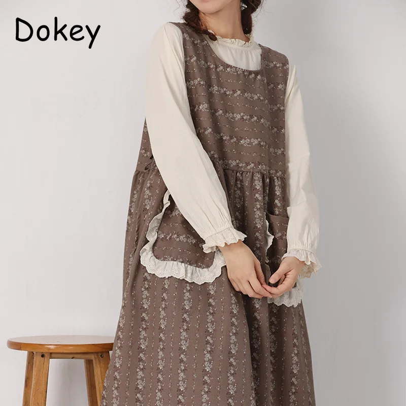 Japan style Mori Girl Print Tank Dress donna Summer Vintage Flower o-collo senza maniche allentato Kawaii Cotton Linen Vestidos Female