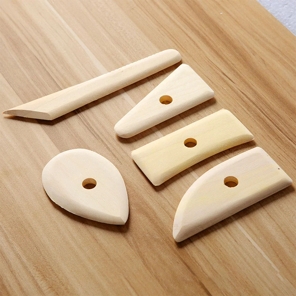 5 Pcs Pottery Tools Scraper Drawing Set Air Dry Clay Sculpting Sculpture Shaper Wooden Modelling Kits Beginner