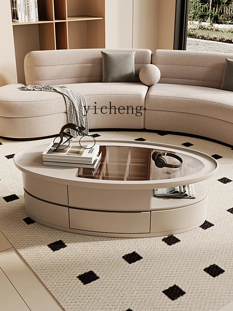 Tqh New High-End Living Room Oval Small Table Modern Italian Home