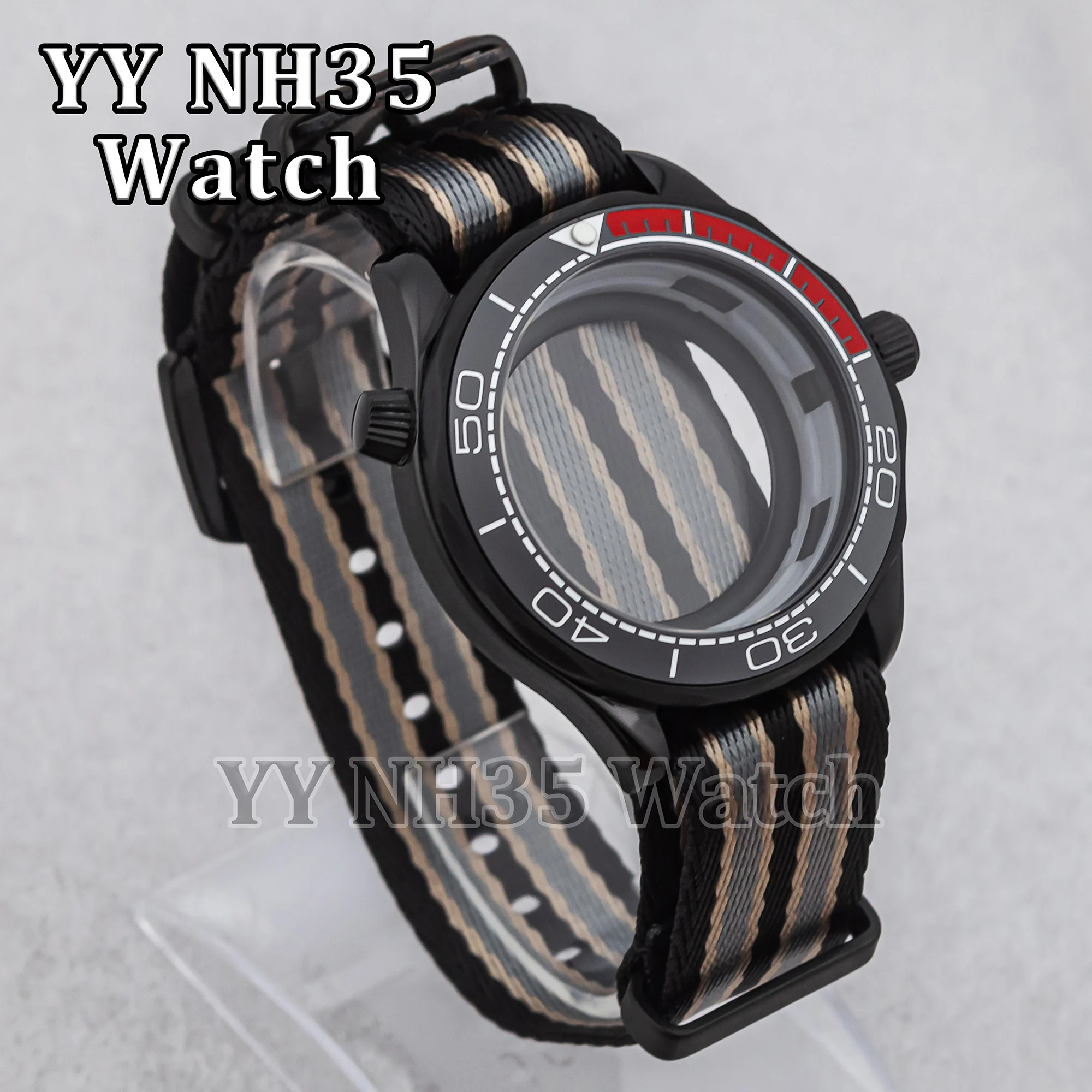 NH35 Case Nylon Strap Water Resistant Stainless Steel 41mm Men Watch Case for Seamaster 300 Mod Parts NH35/36 Automatic Movement