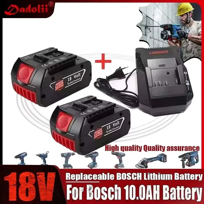 

18V 10.0Ah Li-ion Battery & Charger for Bosch BAT609/614/618G - High Capacity Rechargeable Battery Pack for Electric Drills/Powe