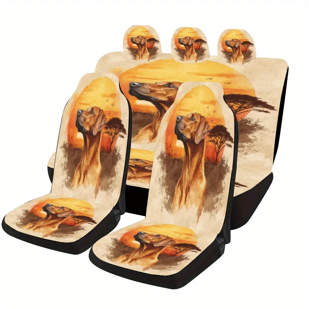 Sunset Glow Rhodesian Ridgeback Sketch Art Themed Car Seat Cover Set, Suitable For Most Cars, Stylish And Trendy Unique Decorati
