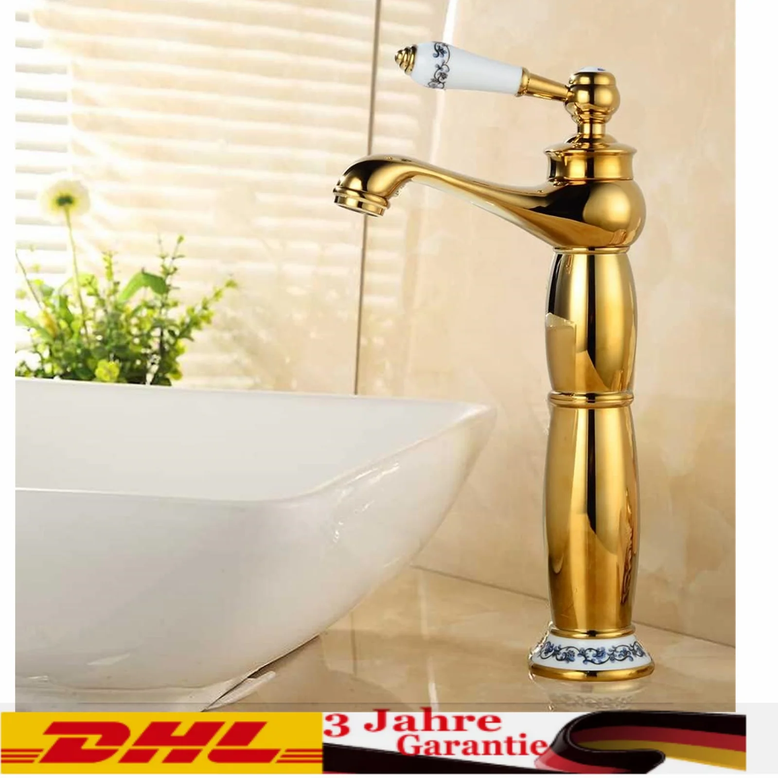 Retro Bathroom Sink Mixer Tap with Hoses (Gold)