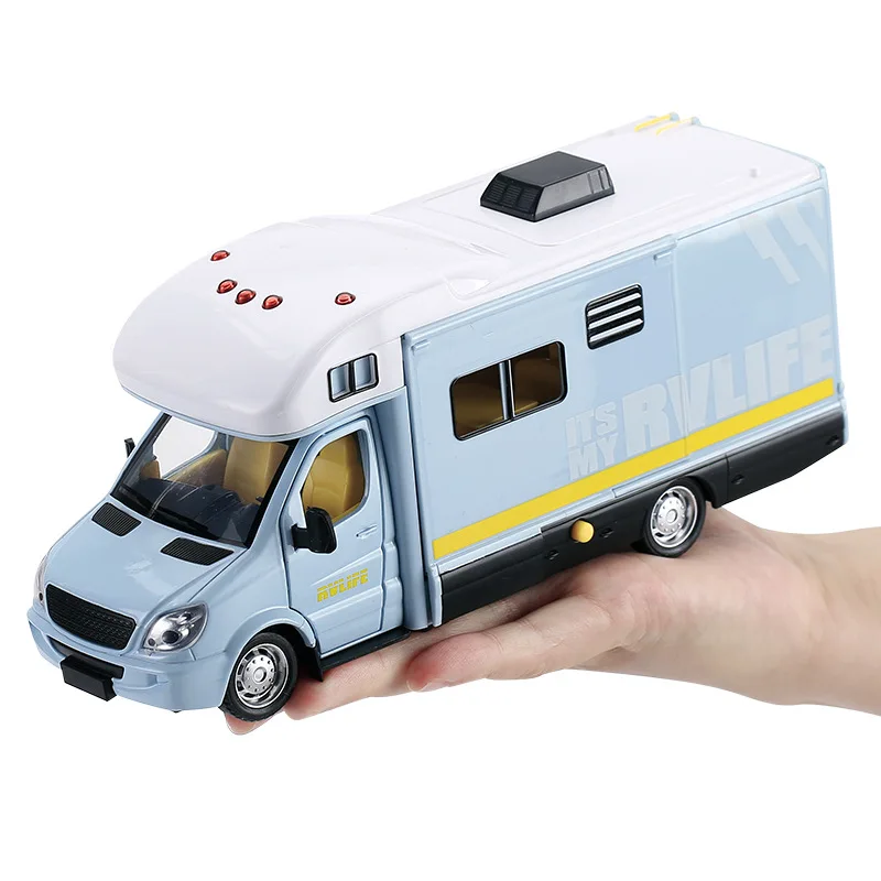 1:28 Diecast Luxury RV Recreational Vehicle Car Model Toy Van Motorhome Touring Car Model Sound and Light Kids Gift B389