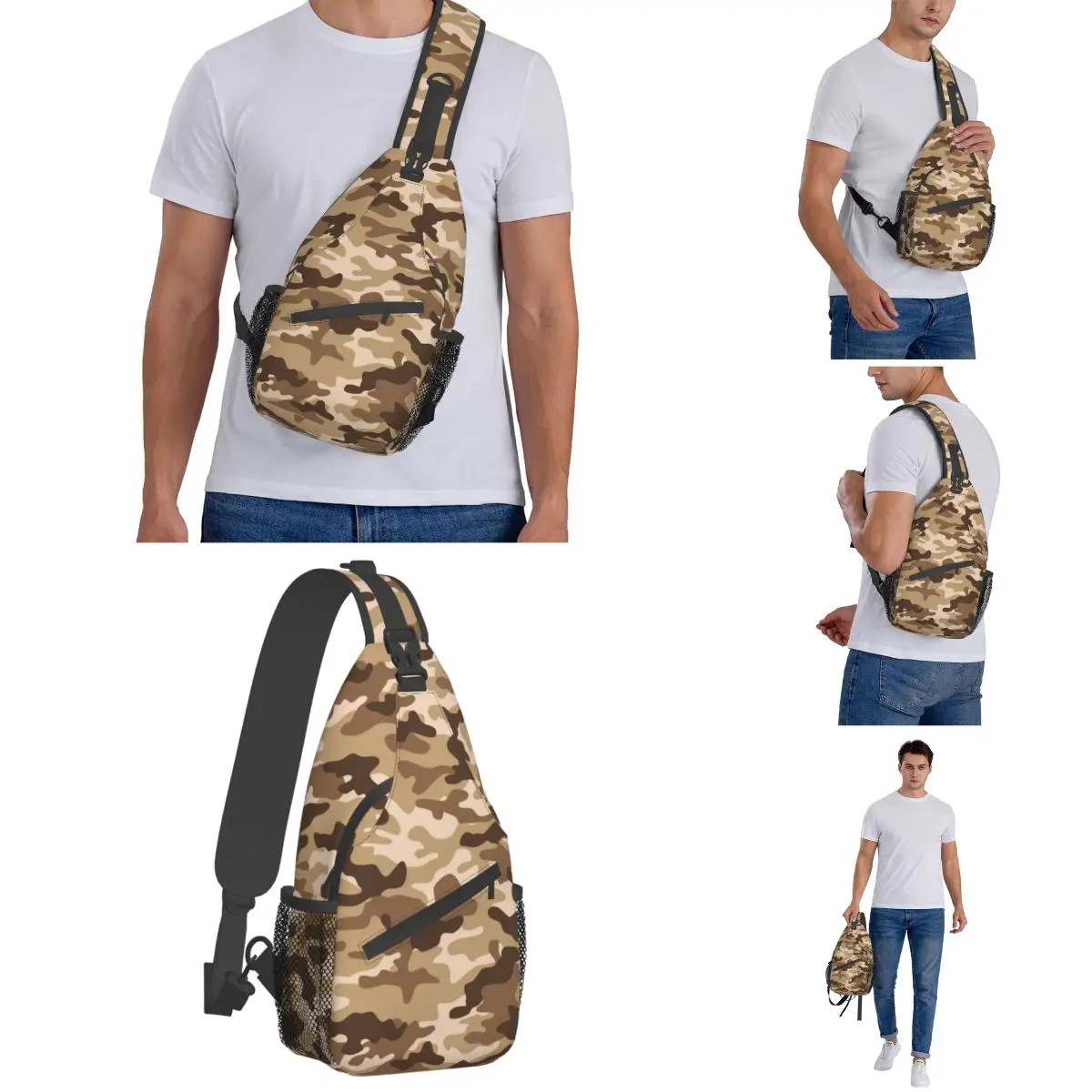 Militar Camuflagem Crossbody Sling Bag Peito Bag Abstrato Exército Camo Ombro Mochila Daypack Viagem Caminhadas Camping Bookbag