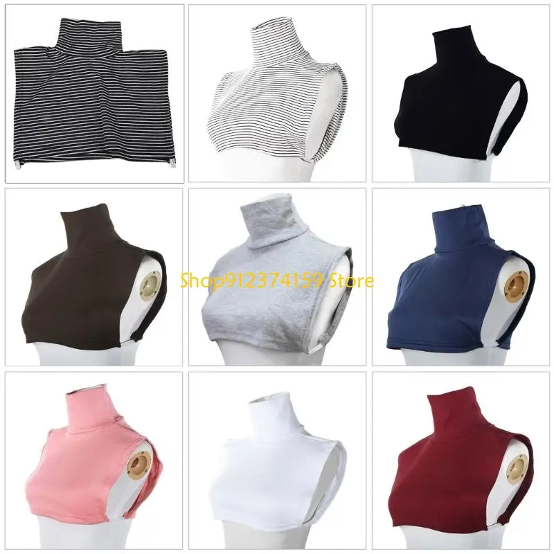 G5AE Faux Turtleneck Detachable Collar Color Striped Half Top Mock Blouse Collar for Women and Men Stylish Layering