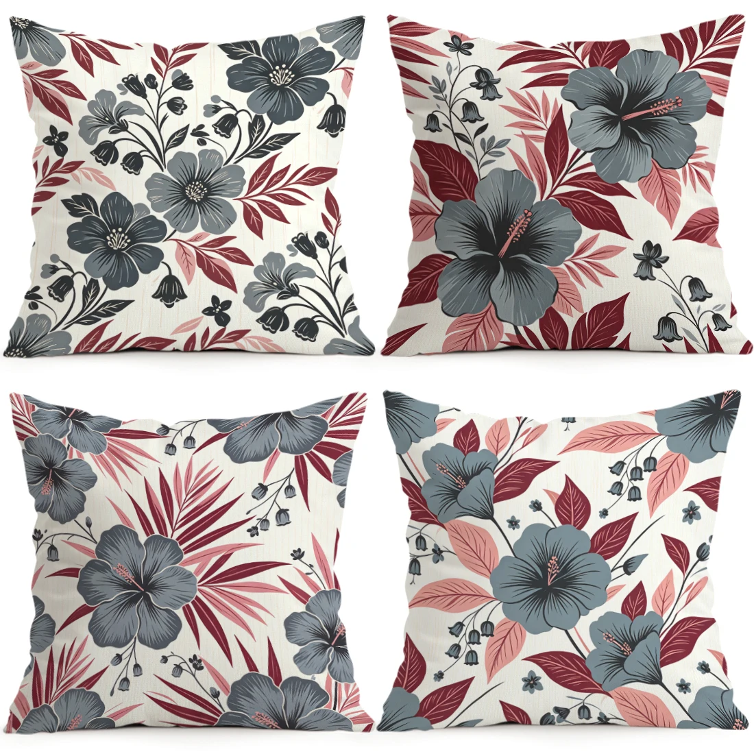 Grey Blue Flowers Pillowcase Printed Polyester 40/45/50cm Throw Pillowcover Decorative Sofa Cushion Pillowslip Home Decor