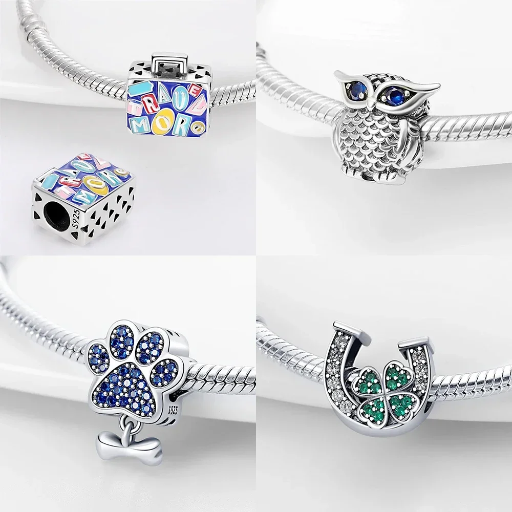 925 Sterling Silver Fiore Farfalla Animale carino Serie luminosa Perline originali Pendenti e ciondoli per Pan Bracciale fai da te Gioielleria raffinata