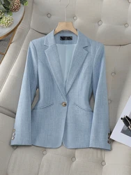 Fashion Women Formal Blazer Ladies Gray Khaki Blue Female Long Sleeve Single Button Business Work Wear Jacket For Autumn Winter