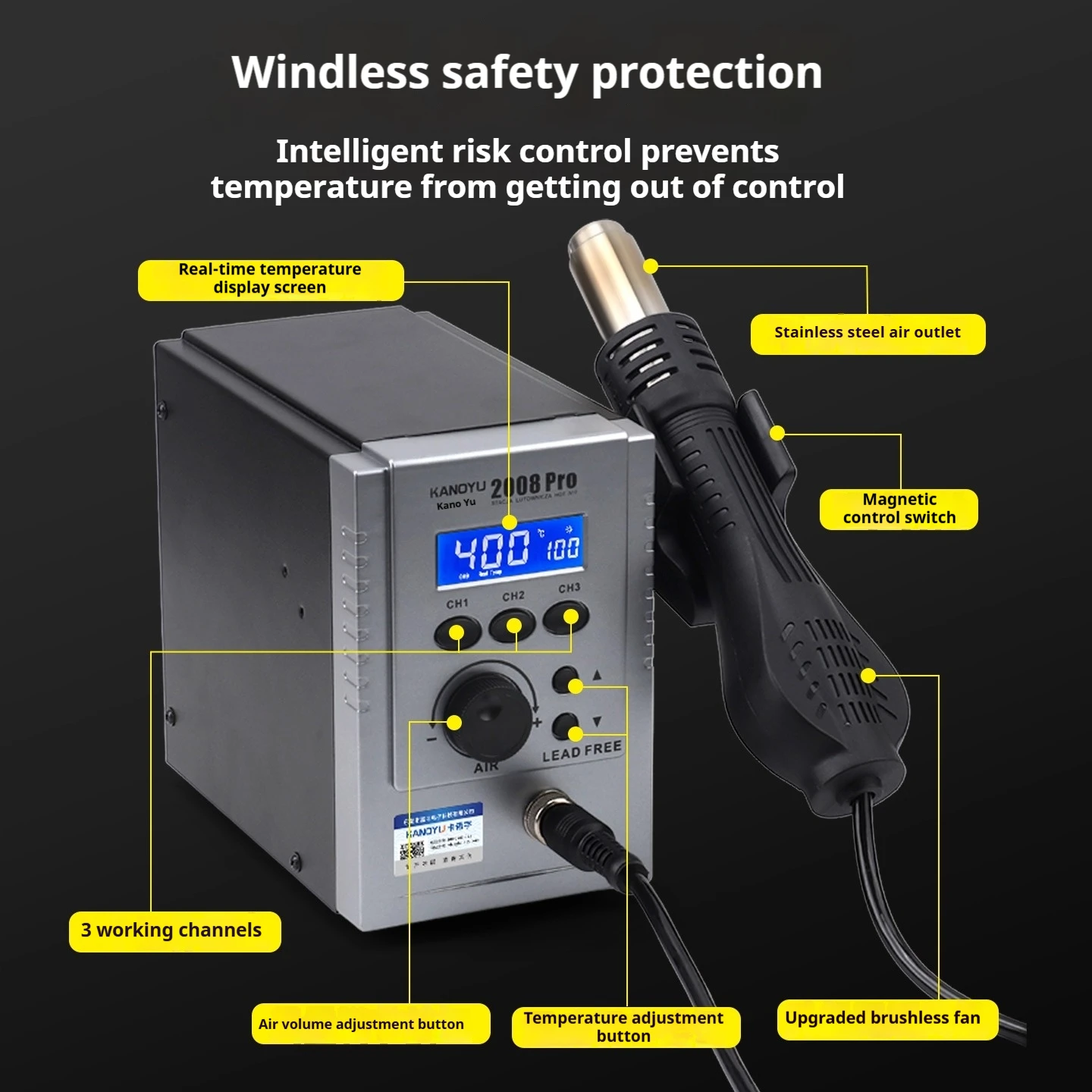 2008 Hot air gun welding station, high-power intelligent sleep mobile phone repair air gun welding station