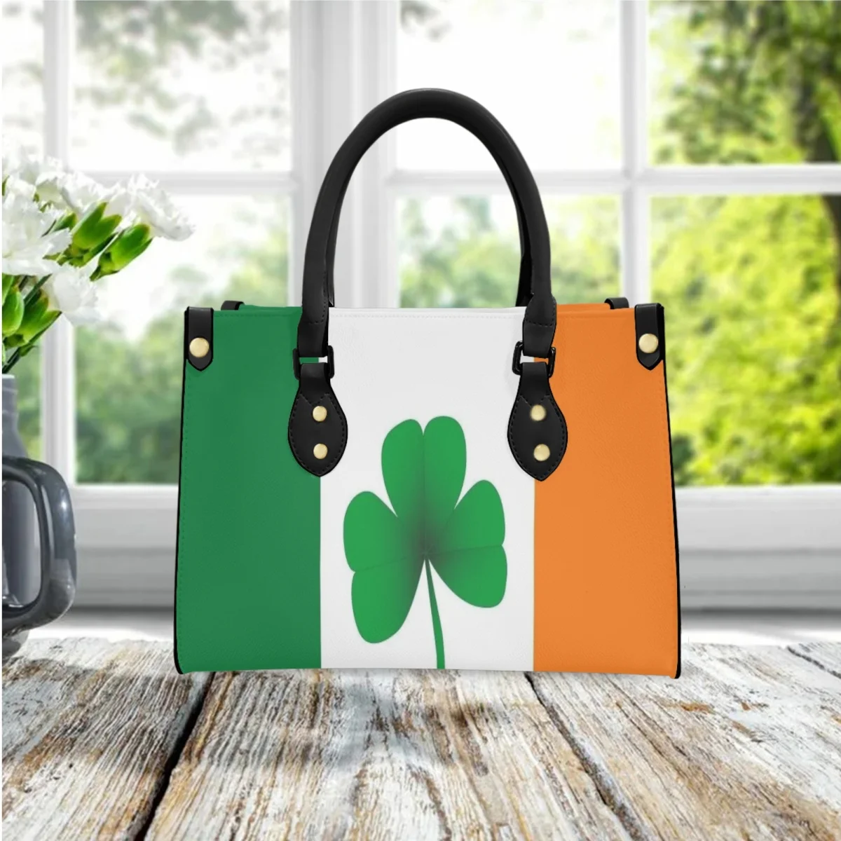 

FORUDESIGNS Irish Flag Handbag Women's Lucky Clover Banquet Tote Bag Elegant Noble Brand Leather Material Charming Bags