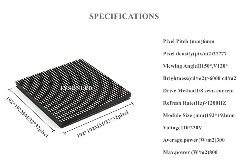 P6 Outdoor LED Screen Panel Module 192*192mm 32*32 Pixels 1/8 Scan 3in1 SMD3535 Full Color Display