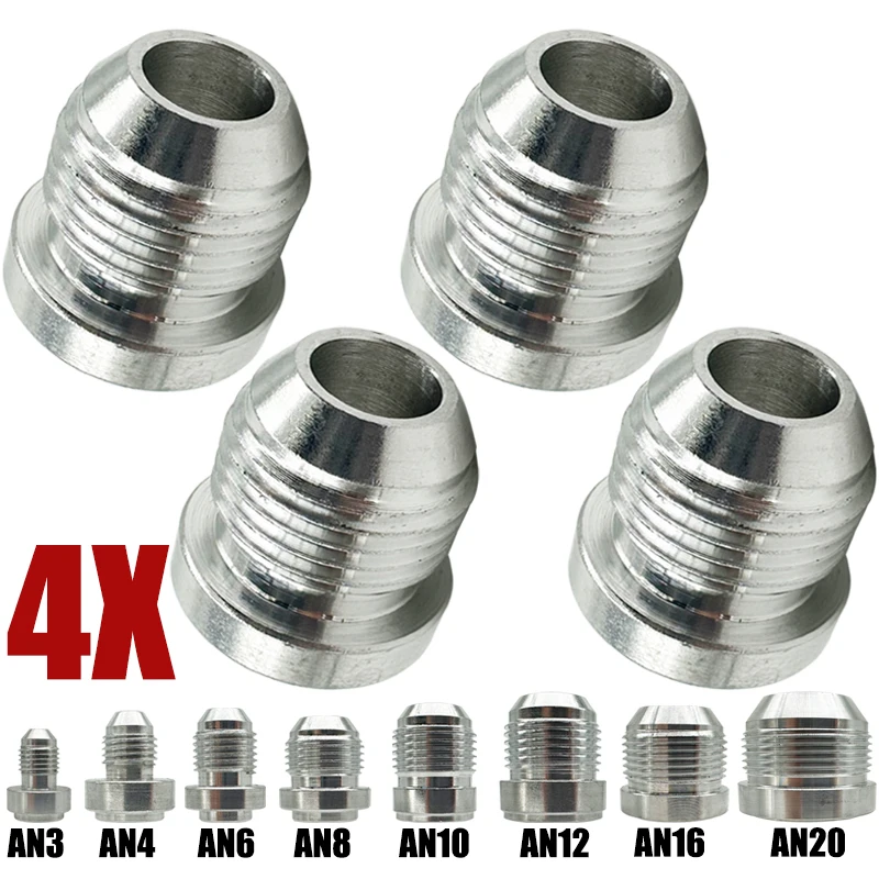 4X conector de manguera de aluminio AN3 AN4 AN6 AN8 AN10 AN12 AN16 AN20 adaptador de soldadura macho manguera de tapón de soldadura ajuste recto plata
