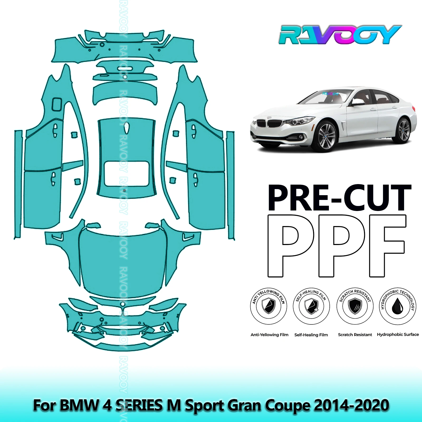 

8,5 мил, предварительно вырезанный комплект PPF, полный автомобиль для BMW 4 SERIES M Sport Gran Coupe 2014-2020, защитная пленка для краски