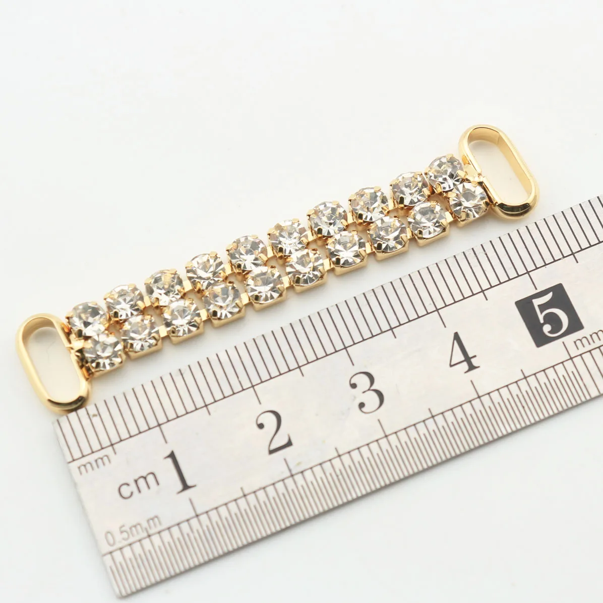 55mm Golden 2 Row 10pcs Full Clear Round Buckle Crystal Rhinestone Bikini Connectors Buckle Metal Chain Swimming Decoration