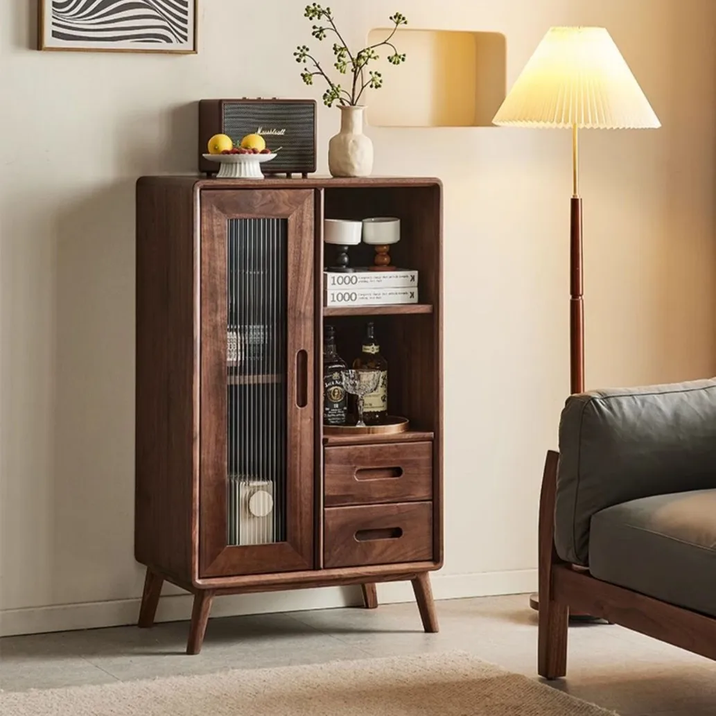 North American black walnut wine cabinet Nordic simple cherry wood all solid wood locker living room household tea side cabinet