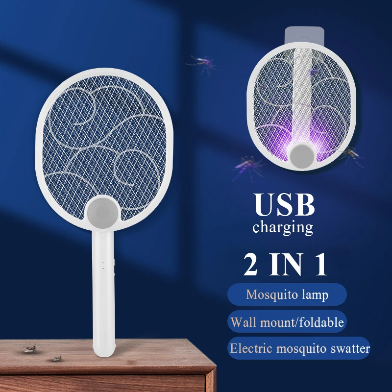 

USB Rechargeable Mosquito Bat Mosquito Exterminator 2 In 1 Killer Trap Folding Hanging Fly Household Electric Insect Exterminato