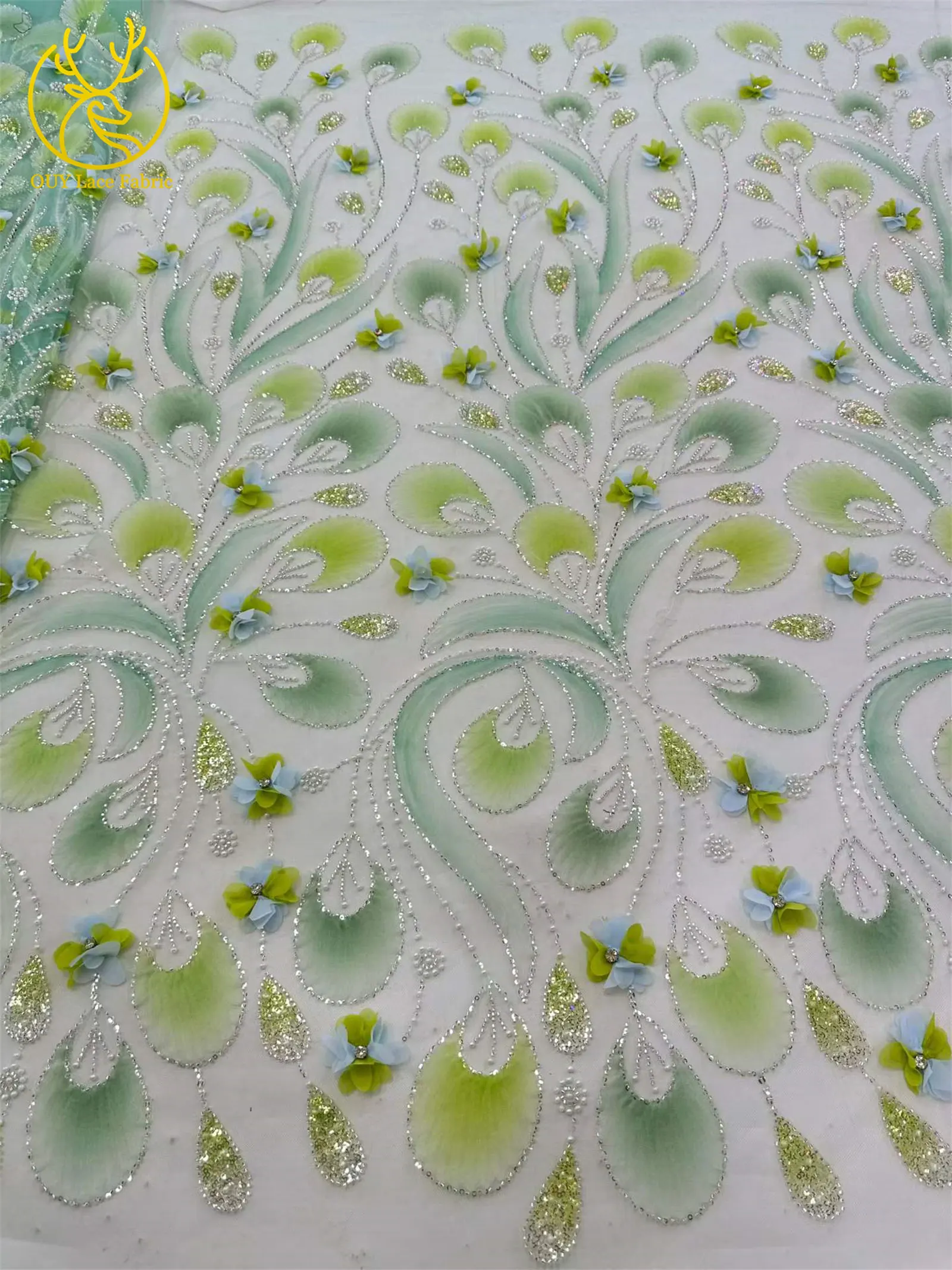 Eleganter 3D-Blumen-Afrikanischer Perlen-Spitzenstoff 2026 Französischer Nigerianischer Pailletten-Tüll-Spitzenstoff für Party- und Hochzeitskleider 5 Yards – Detail 6