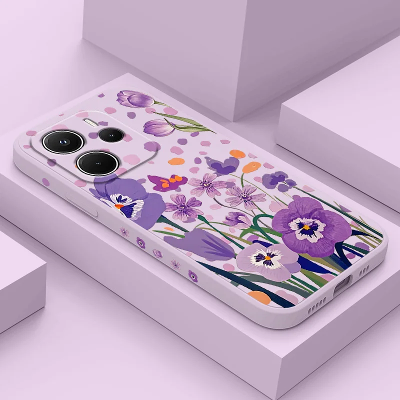 

Purple Charm Tulip Phone Case For Xiaomi Redmi Note 14 13 12 12S 11 11S 10 10S 9 9S 15 14C Pro Plus 4G 5G Liquid Silicone Cover