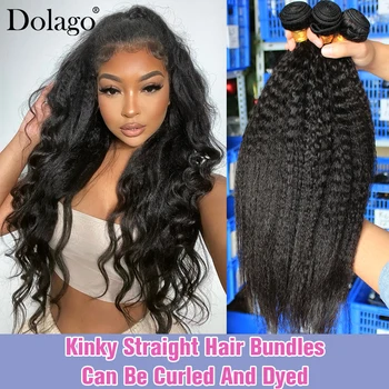 Kinky Straight Bundels Hair Weave Grof Yaki Straight Virgin Human Hair Bundels Met Sluiting Braziliaanse Kinky 4 Hair Extensions