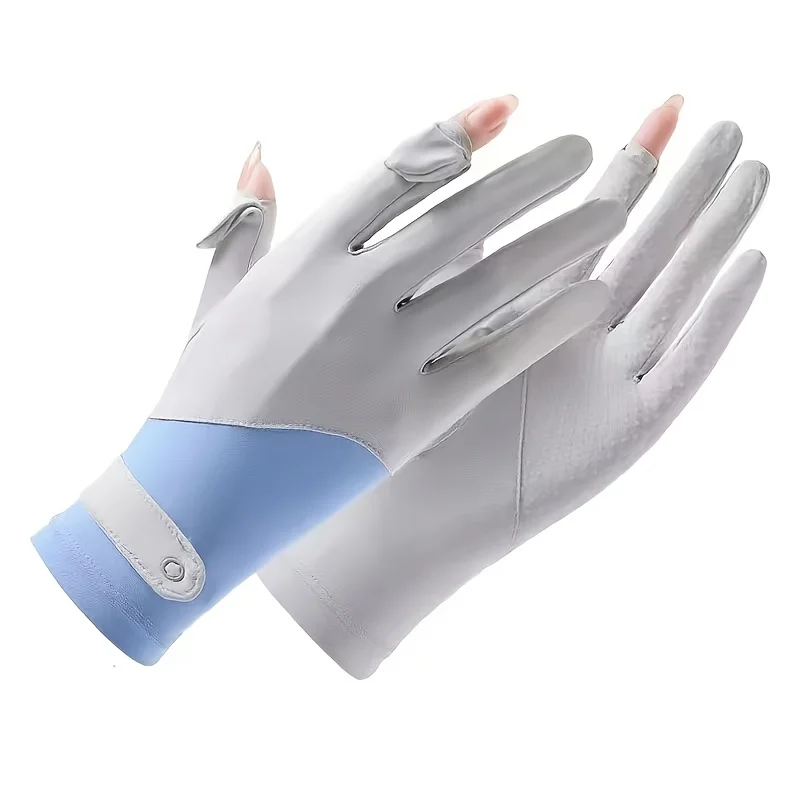 Ice Silk Summer Women's Outdoor Sun Protection Gloves, Anti Slip, Thin, Breathable, Sun Shading, Flip Touch Screen Gloves