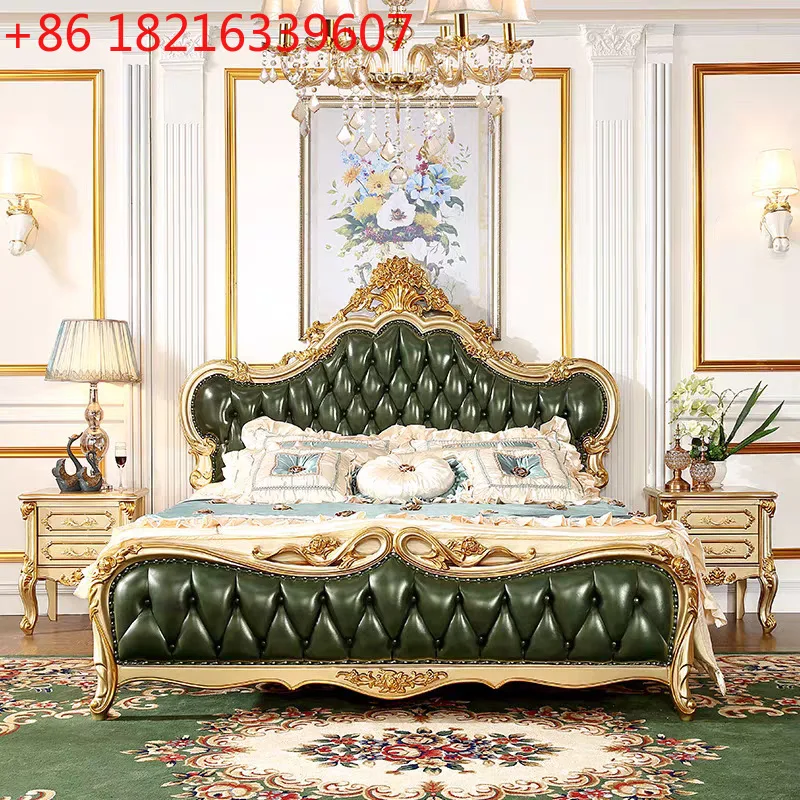 

Европейская мебель, полный комплект из кожи, шампанское, золото, спальня, французская главная спальня, двойной полный резной цветок из цельного дерева