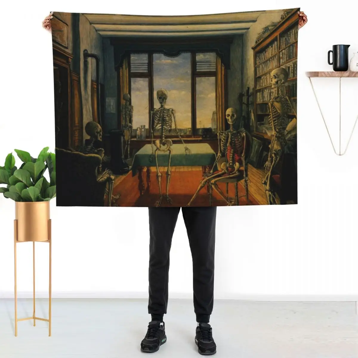 Skeletons in an office, by Paul Delvaux Throw Blanket Hairy Beach Blankets Sofas Of Decoration Blankets For Sofas Plaid Blankets