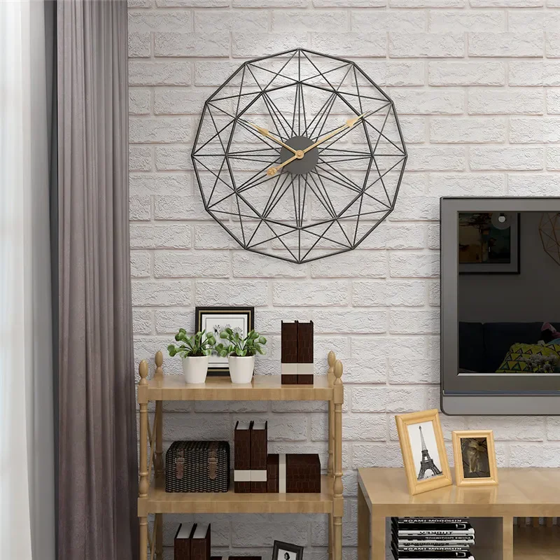 Wall For Design Large Room 50cm Geometric Office Iron Vintage Industrial Style Clock Hanging Home Watch Decoration Modern Living