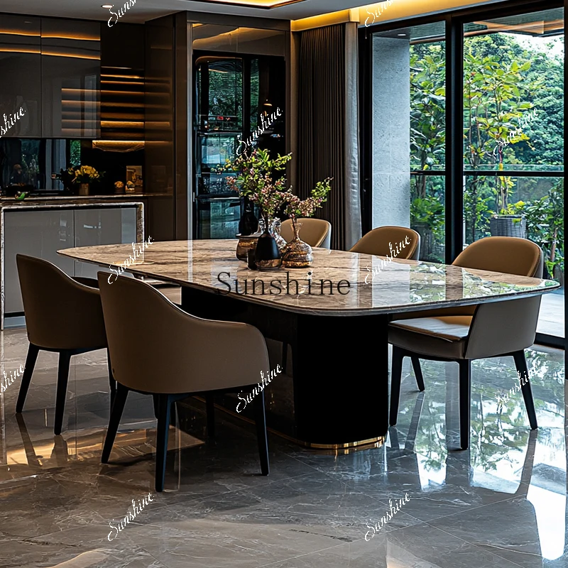 Light luxury microcrystalline stone dining table Modern high-end atmospheric custom dining table Dining table  FT
