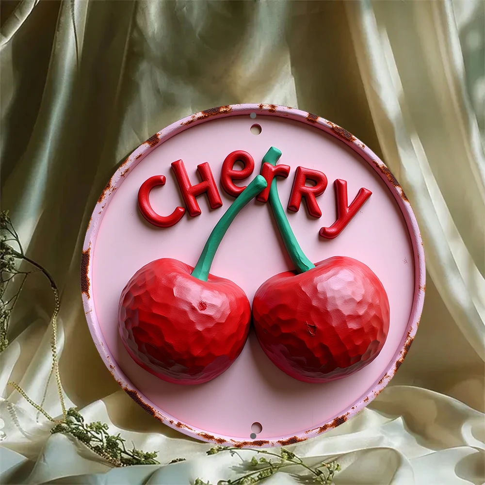 1 Piece 2D Cherry Wooden Disc Sign Design 8 Inch Fits Home Cafe Bar Garden Decorative Wall Plaque