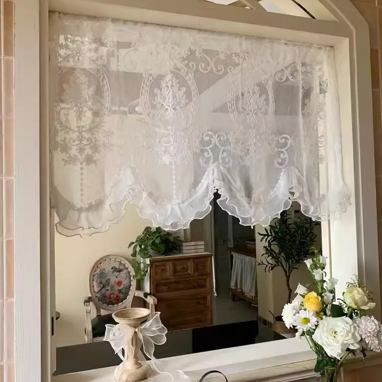 French European and American gauze curtains, curtain head, princess punch-free self-adhesive Velcro half curtain short curtain p