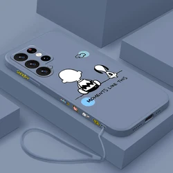 Cartoon Kawaii S-Snoopy For Samsung S24 S23 S22 S21 S20 Fe S10 Note 20 10 Ultra Lite Plus Liquid Left Rope Phone Case