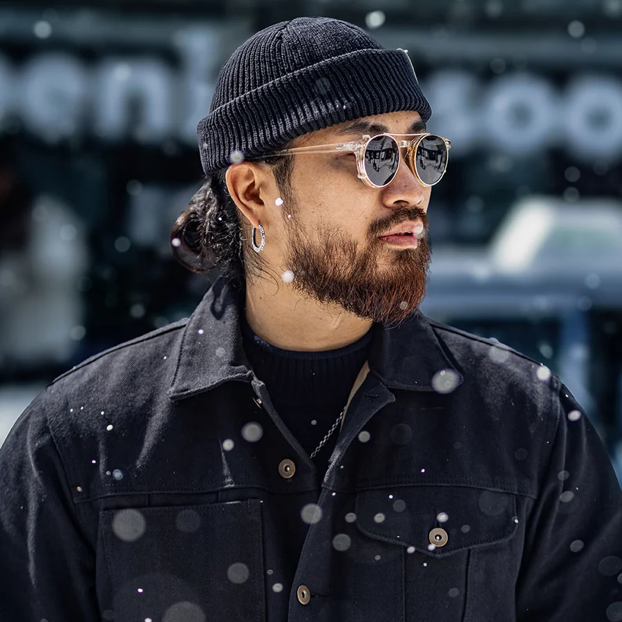 Vintage Black Sailor Watch Cap for Men Fall Winter Knitted Classic Skull Beanie Warm Cuff Beanie Hat for Outdoor Cold Weather