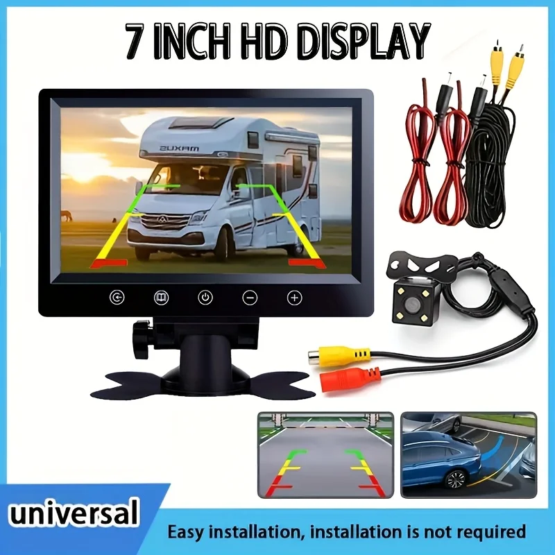 [17.78 سنتيمتر HD جديد اللمس زر رصد 4LED مجموعة كاميرا الرؤية الخلفية] للمقطورات والرافعات الشوكية والحصادين مع دليل وقوف السيارات العالمي